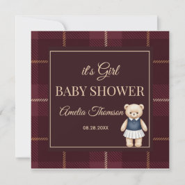 Classic Polo Teddy Bear Preppy Plaid Baby Shower  Inbjudningar
