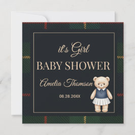 Classic Polo Teddy Bear Preppy Plaid Baby Shower  Inbjudningar