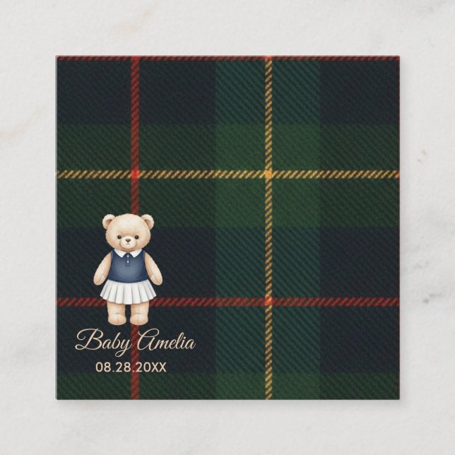 Classic Polo Teddy Bear Preppy Plaid Baby Shower  Tilläggskort (Framsida)