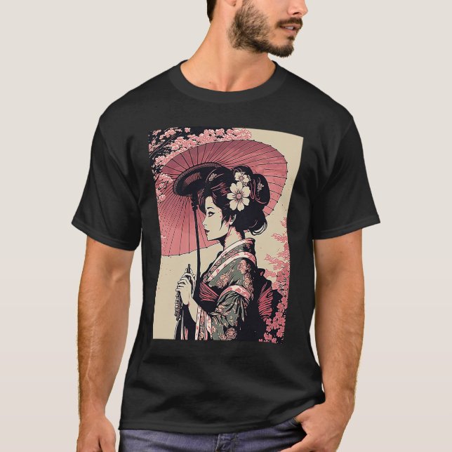 Classic Porträtt Geisha T Shirt (Framsida)