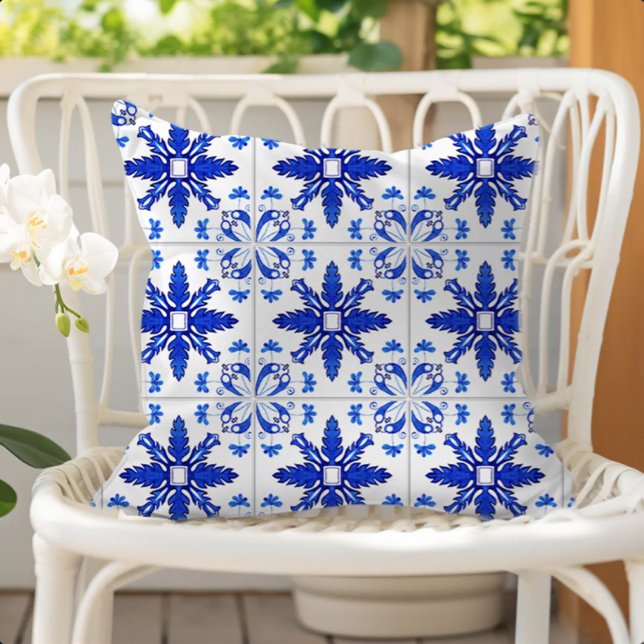 Classic Portuguese Tile Pattern Blue White Kudde (Skapare uppladdad)