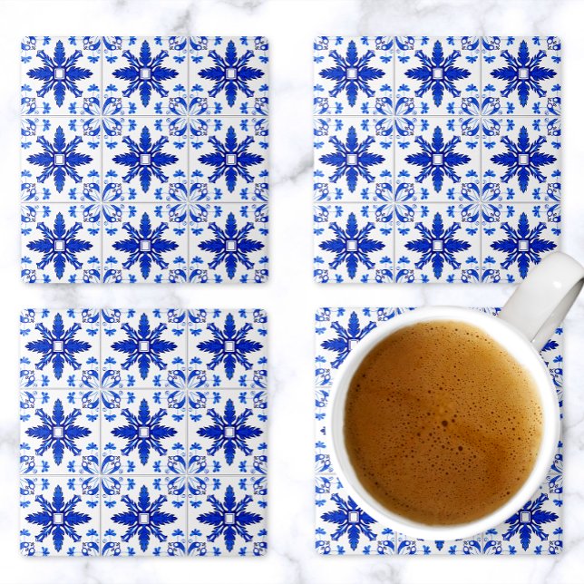 Classic Portuguese Tile Pattern Blue White Stenunderlägg (Skapare uppladdad)