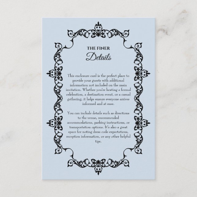 Classic Powder Blue Ornately Framed Wedding Tilläggskort (Framsida)