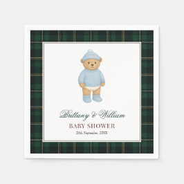 Classic Preppy Bear Designer Plaid Baby Shower Pappersservett