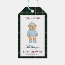 Classic Preppy Bear Designer Plaid Baby Shower Presentetikett