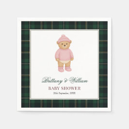 Classic Preppy Bear Green Tartan Plaid Baby Shower Pappersservett