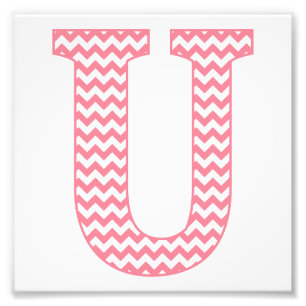 Classic Preppy Rosa Chevron Brev U Monogram Fototryck