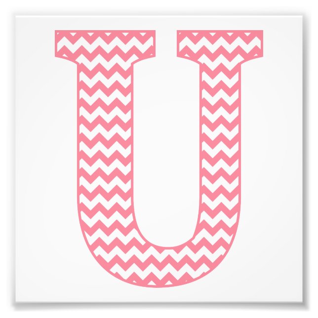 Classic Preppy Rosa Chevron Brev U Monogram Fototryck (Framsidan)