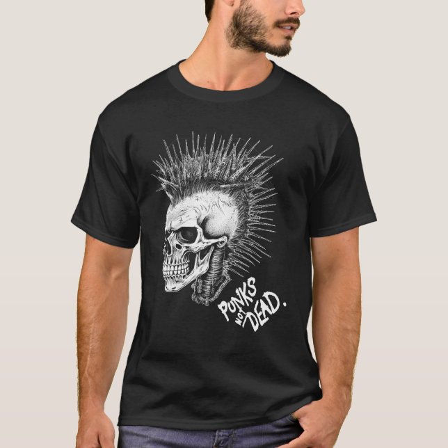Classic Punk Rock Skull Punks Not Dead T Shirt (Framsida)