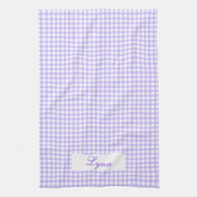 Classic Purple & White Gingham | Personalized Name Kökshandduk (Vertikal)