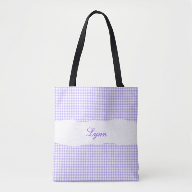 Classic Purple & White Gingham | Personalized Name Tygkasse (Framsida)