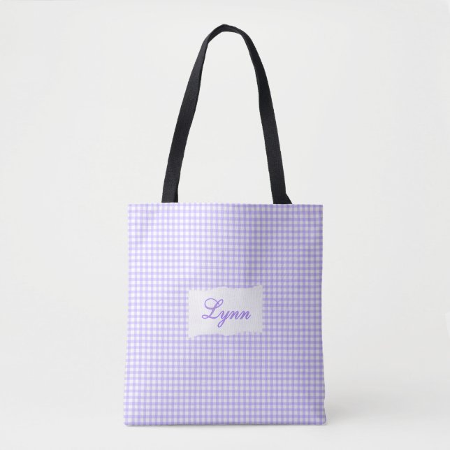 Classic Purple & White Gingham | Personalized Name Tygkasse (Framsida)