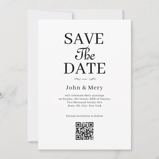 Classic QR Code Photo Wedding Save The Date Inbjudningar (Framsida)