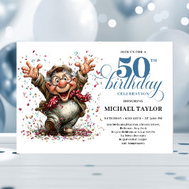 Classic Quirky Man 50th Birthday Whimsical Humor Inbjudningar