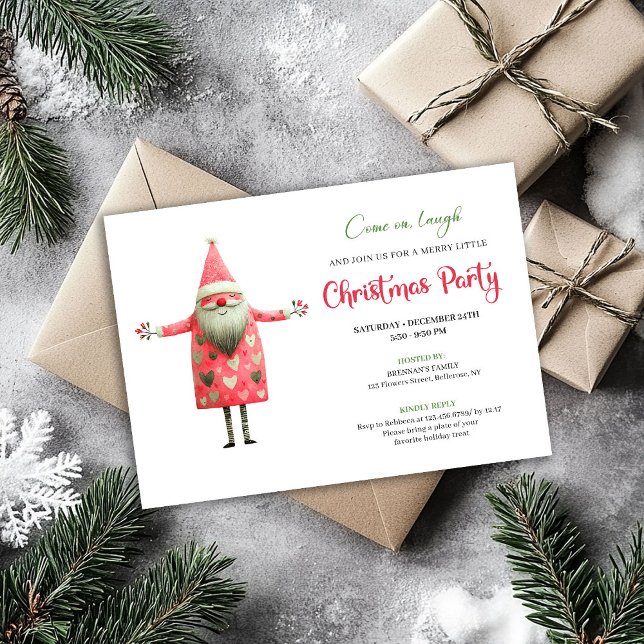 Classic Quirky Santa Red Green Christmas Party  Inbjudningar (Classic Quirky Santa Red Green Christmas Party Card)