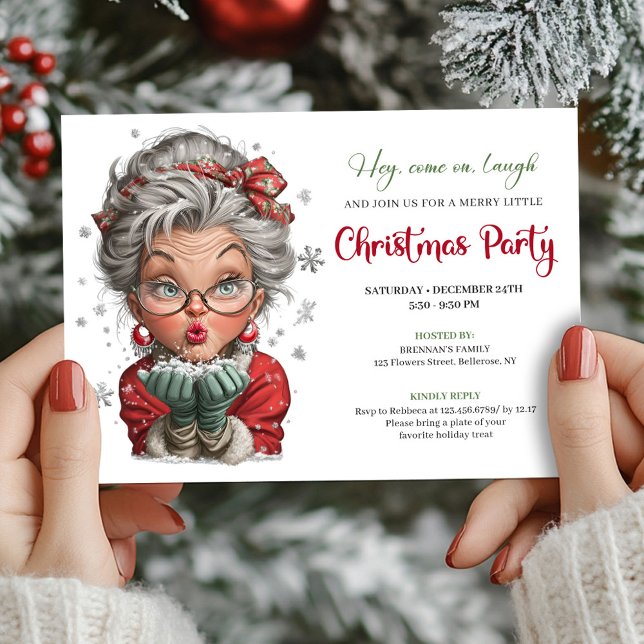 Classic Quirky Woman Comic Christmas Humor Style  Inbjudningar (Classic Quirky Woman Comic Christmas Humor Style Invitation

)
