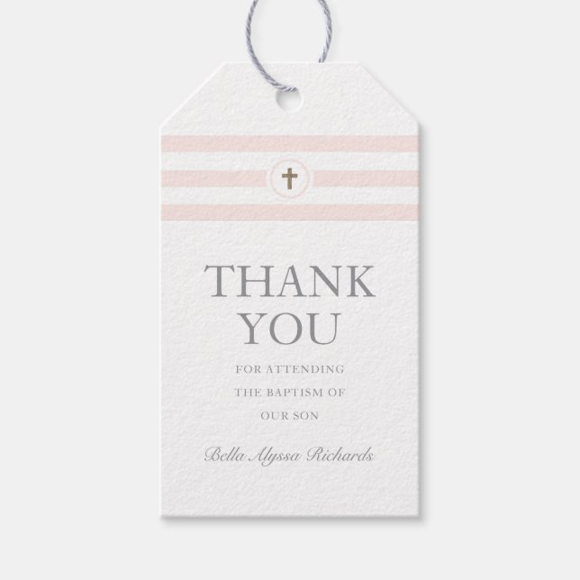 Classic Rand Rosa Baptism Christening Tack Presentetikett (Framsidan)