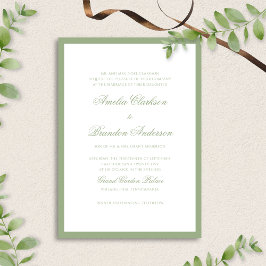 Classic Real Sage Green Border Script Wedding Inbjudningar