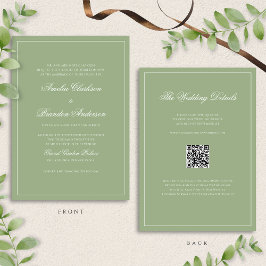 Classic Real Sage Green Border Wedding QR Code Inbjudningar