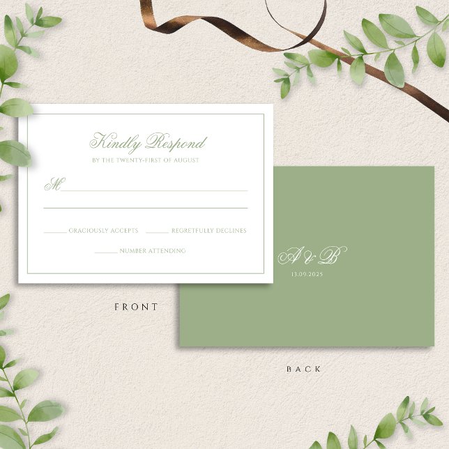 Classic Real Sage Green Monogram Script Wedding OSA Kort (Skapare uppladdad)