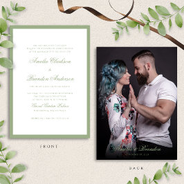 Classic Real Sage Green Script & Photo Wedding Inbjudningar