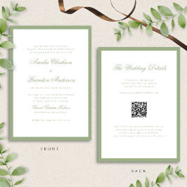 Classic Real Sage Green & White Wedding QR Code Inbjudningar