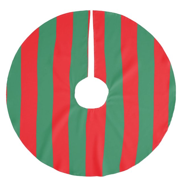 Classic Red and Green Christmas Stripes Julgransmatta Borstad Polyester (Framsidan)