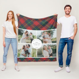 Classic Red and Green Plaid Family Photo Holiday Fleecefilt