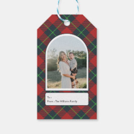 Classic Red and Green Plaid Family Photo Holiday Presentetikett