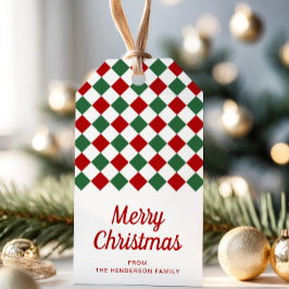 Classic Red and Grönt Check God jul Presentetikett