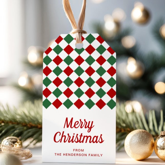 Classic Red and Grönt Check God jul Presentetikett (Classic Red And Green Check Merry Christmas Gift Tags)