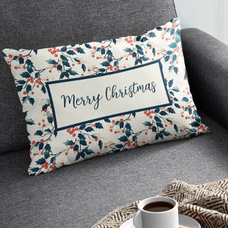 Classic Red and Grönt Holly Berries jul Lumbarkudde