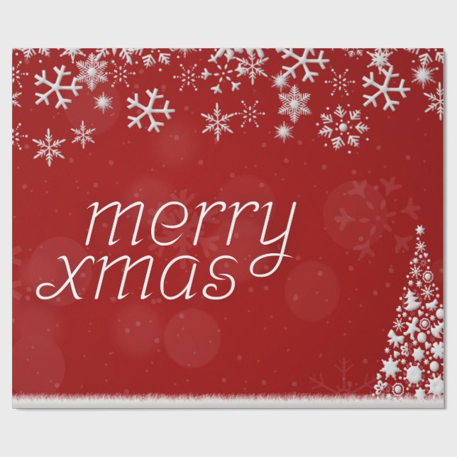 Classic Red and White Festive Merry Christmas Wrap Presentpapper (Platt)