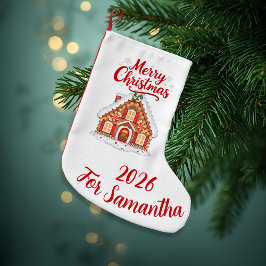 Classic Red and White Gingerbread House Stocking Liten Julstrumpa