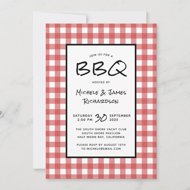 Classic Red and White Gingham BBQ Picnic Party Inbjudningar (Framsida)