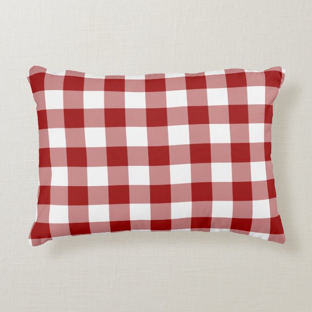 Classic Red and White Gingham Mönster Prydnadskudde (Framsidan)