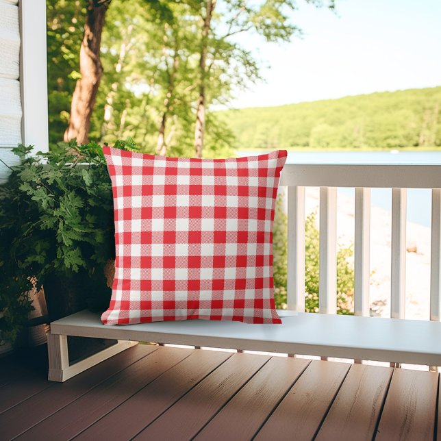 Classic Red and White Gingham Play Kudde (Classic Red and White Gingham Plaid Porch Pillow)