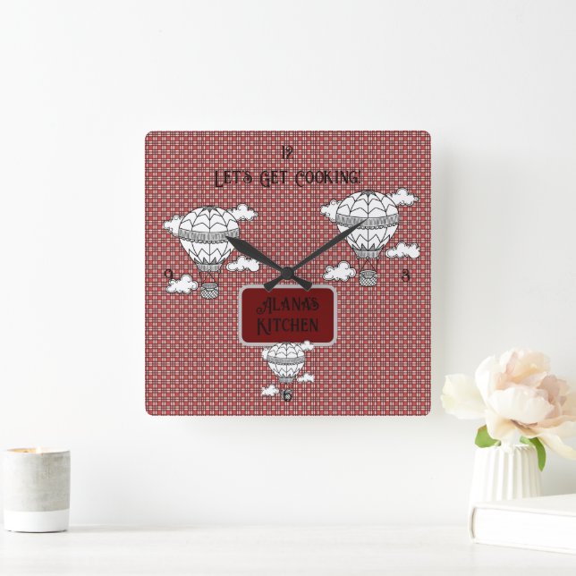 Classic Red and White Tartan Fyrkantig Klocka (Hem)