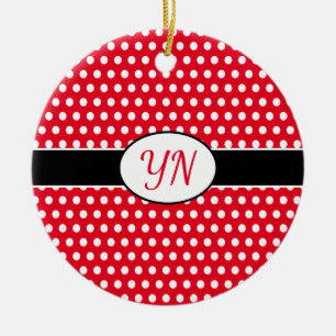 Classic Red Anpassningsbar initialer Polka Dot Julgransprydnad Keramik