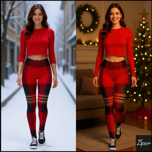 Classic Red Black Buffalo Plaid Flannel Leggings (Skapare uppladdad)