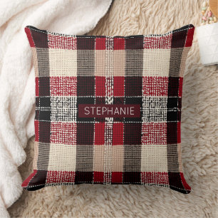 Classic Red & Black Tartan Play - Rustic Woven Kudde