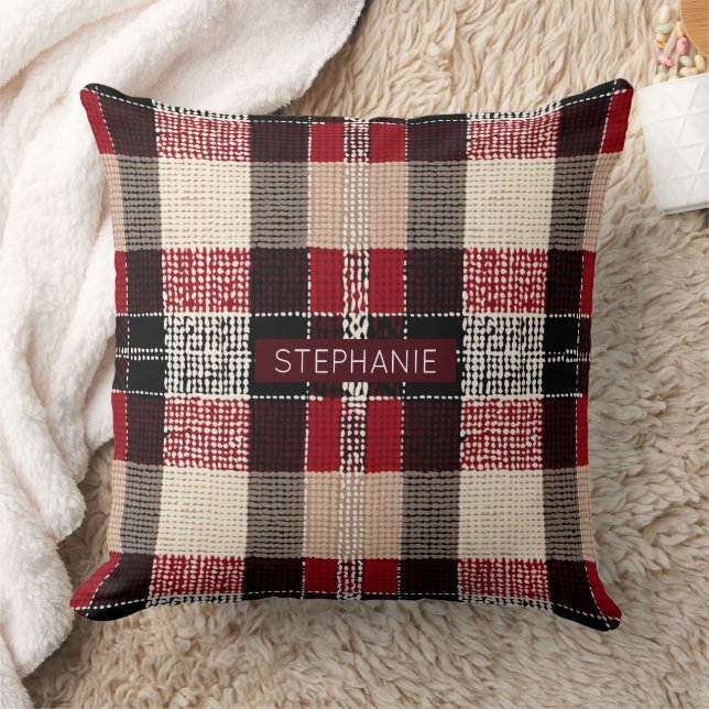 Classic Red & Black Tartan Play - Rustic Woven Kudde (Filt)