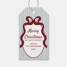 Classic Red Blue Stripes & Bow Frame Christmas