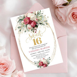 Classic Red Blush Floral Sweet 16 Birthday Invite Inbjudningar