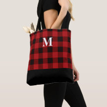 Classic Red Buffalo Play Monogram Tote Bag