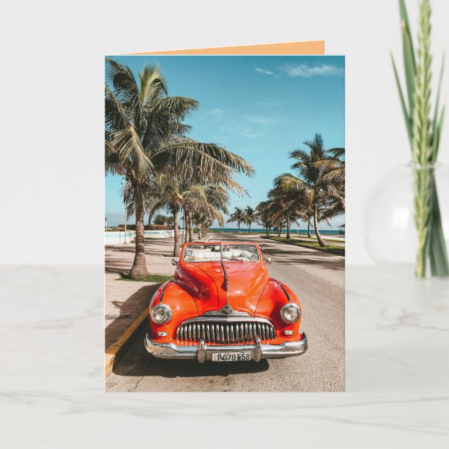 CLASSIC RED CAR BIRTHDAY Greeting Card Kort (Framsida)