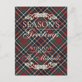 Classic Red Dark Blue Green Plaid Pattern Helg Vykort