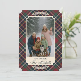 Classic Red Dark Blue Green Plaid Pattern Julkort