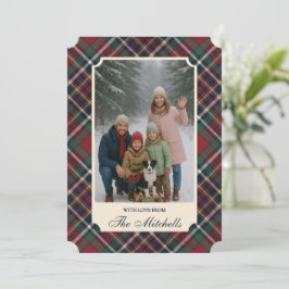 Classic Red Dark Blue Green Plaid Pattern Julkort