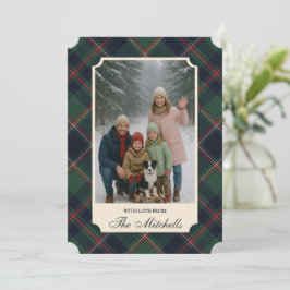 Classic Red Dark Blue Green Plaid Pattern Julkort